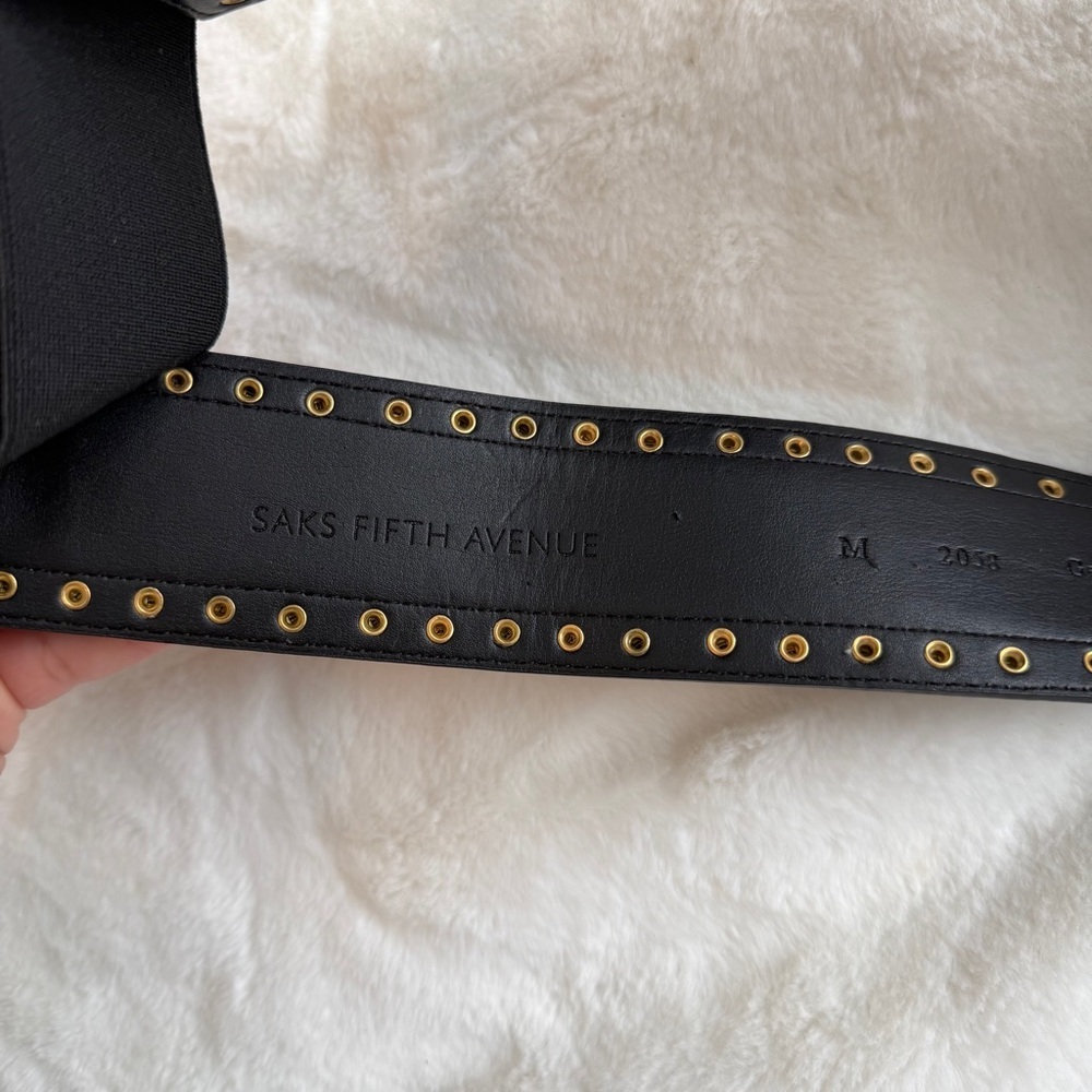 Saks Fifth Avenue Italian Leather Belt Black Studded Size Medium - Picture 3 of 10
